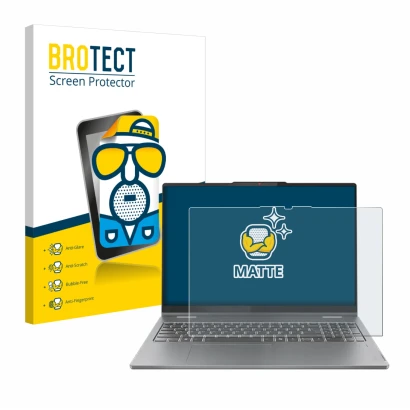 Front side of a product packaging with the brand logo BROTECT. Next to it is the device Lenovo IdeaPad 5 2-in-1 Gen 10 16" sho