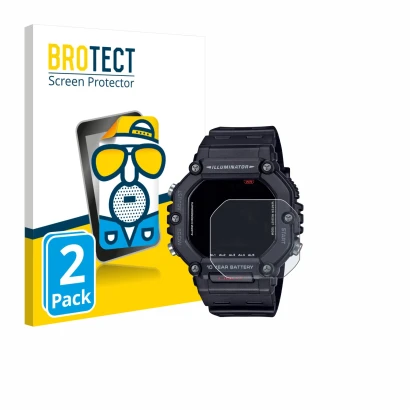 Front side of a product packaging with the brand logo BROTECT. Next to it is the device Casio AE-1600H shown with the correspo