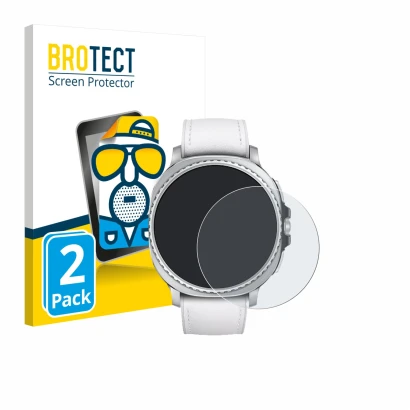 Front side of a product packaging with the brand logo BROTECT. Next to it is the device Samsung Galaxy Watch 8 Classic (46 mm)