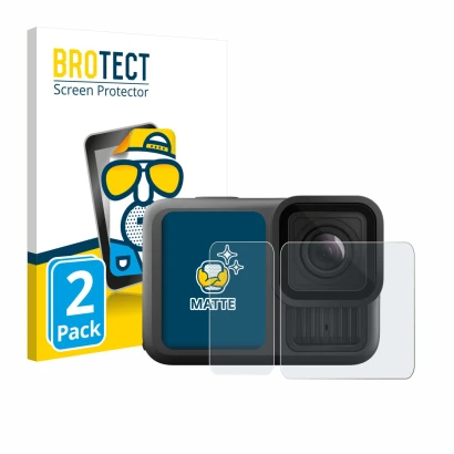 Front side of a product packaging with the brand logo BROTECT. Next to it is the device GoPro Hero 13 Black Ultra Wide Edition