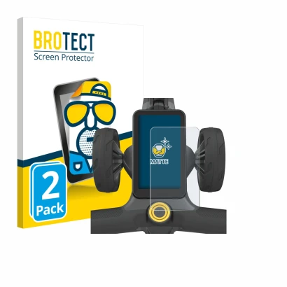 Front side of a product packaging with the brand logo BROTECT. Next to it is the device PowaKaddy CT12 GPS shown with the corr