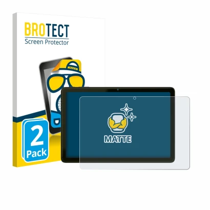 Front side of a product packaging with the brand logo BROTECT. Next to it is the device VALE Tablet V10A shown with the corres