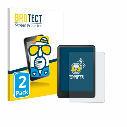 Front side of a product packaging with the brand logo BROTECT. Next to it is the device Amazon Kindle Colorsoft shown with the