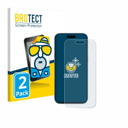 Front side of a product packaging with the brand logo BROTECT. Next to it is the device Apple iPhone Air shown with the corres
