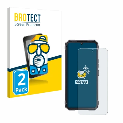 Front side of a product packaging with the brand logo BROTECT. Next to it is the device Cubot King Kong 11 shown with the corr