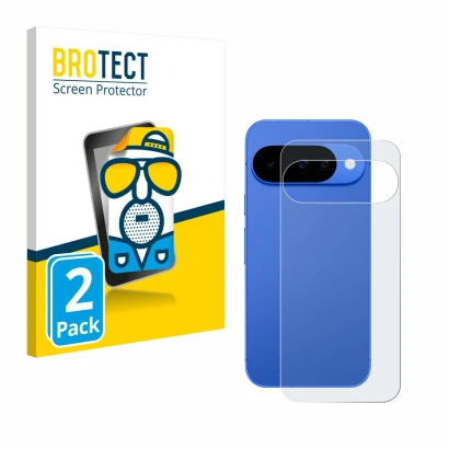 Front side of a product packaging with the brand logo BROTECT. Next to it is the device Google Pixel 10 (Back) shown with the