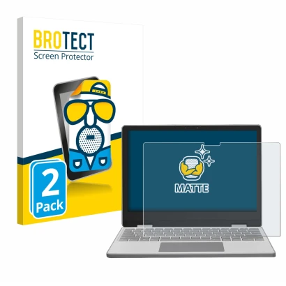Front side of a product packaging with the brand logo BROTECT. Next to it is the device Framework Laptop 12 shown with the cor