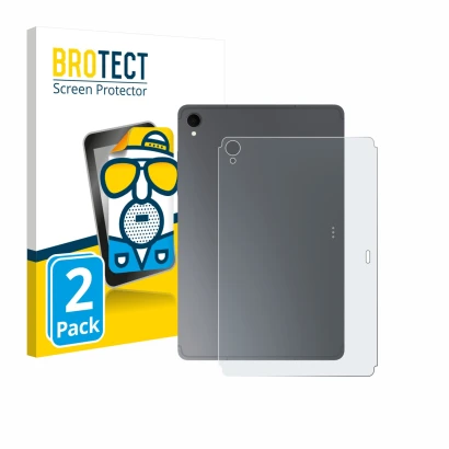 Front side of a product packaging with the brand logo BROTECT. Next to it is the device Samsung Galaxy Tab S11 (Back) shown wi
