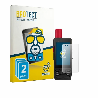 Front side of a product packaging with the brand logo BROTECT. Next to it is the device Garmin GPSMAP H1i Plus shown with the