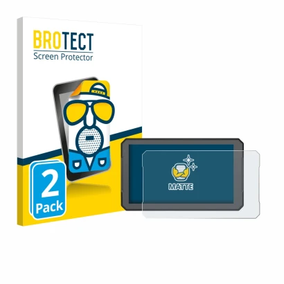 Front side of a product packaging with the brand logo BROTECT. Next to it is the device BOUWOIMA Motorrad Carplay B7 7" shown