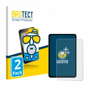 Front side of a product packaging with the brand logo BROTECT. Next to it is the device Xiaomi Pad Mini shown with the corresp