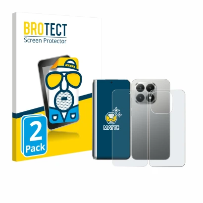 Front side of a product packaging with the brand logo BROTECT. Next to it is the device Xiaomi 15T (Front+Back) shown with the