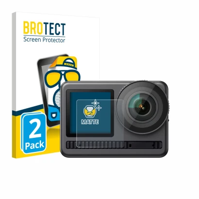 Front side of a product packaging with the brand logo BROTECT. Next to it is the device Akaso Brave 8 (Front display) shown wi