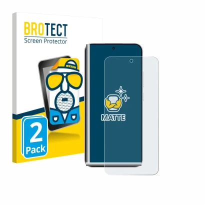 Front side of a product packaging with the brand logo BROTECT. Next to it is the device Oppo Reno 14 shown with the correspond