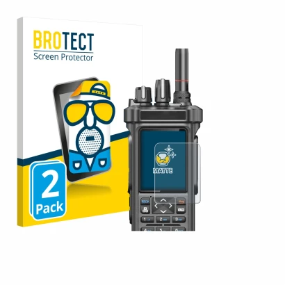 Front side of a product packaging with the brand logo BROTECT. Next to it is the device Radtel RT-950 Pro shown with the corre