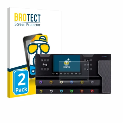 Front side of a product packaging with the brand logo BROTECT. Next to it is the device Line 6 Helix Stadium XL shown with the