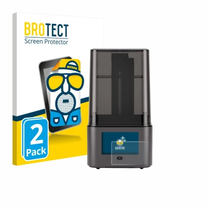 Front side of a product packaging with the brand logo BROTECT. Next to it is the device Anycubic Photon Mono 4 Ultra shown wit