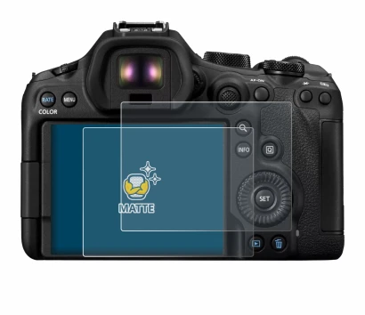 Image of the device Canon EOS R6 Mark III with a wide variety of screen protectors.