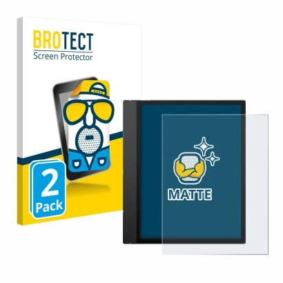 Front side of a product packaging with the brand logo BROTECT. Next to it is the device Boox Note Air 5 C shown with the corre