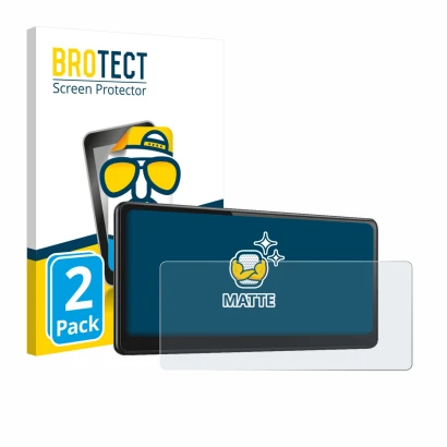 Front side of a product packaging with the brand logo BROTECT. Next to it is the device CarpodGo T3 Pro 8.9