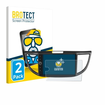Front side of a product packaging with the brand logo BROTECT. Next to it is the device Joying Car Radio 9" shown with the cor