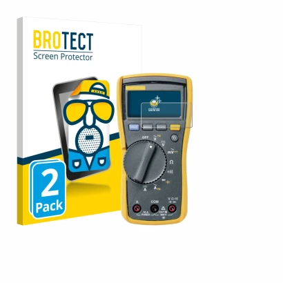 Front side of a product packaging with the brand logo BROTECT. Next to it is the device Fluke 115 shown with the corresponding