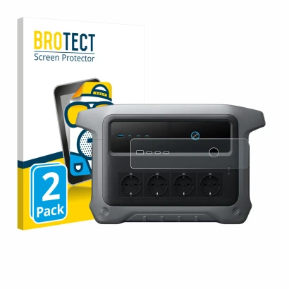 Front side of a product packaging with the brand logo BROTECT. Next to it is the device Anker SOLIX C1000 Gen 2 shown with the