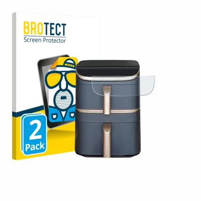 Front side of a product packaging with the brand logo BROTECT. Next to it is the device Cosori Turbo Tower Pro shown with the 