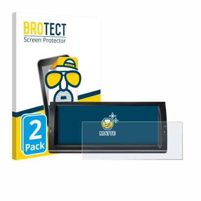 Front side of a product packaging with the brand logo BROTECT. Next to it is the device Xtrons PX1453BLHGS 10.25" shown with t