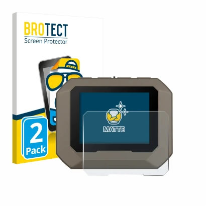 Front side of a product packaging with the brand logo BROTECT. Next to it is the device Garmin Xero C2 shown with the correspo
