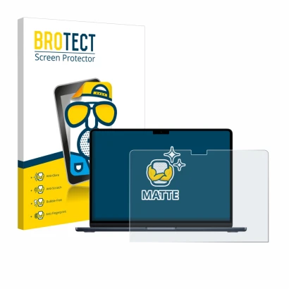 Front side of a product packaging with the brand logo BROTECT. Next to it is the device Apple MacBook Air 13" M5 2026 shown wi