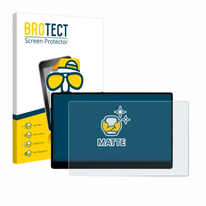 Front side of a product packaging with the brand logo BROTECT. Next to it is the device Sotsu FlipAction Go 14" shown with the