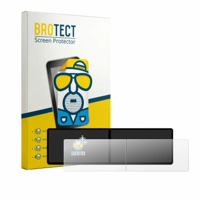 Front side of a product packaging with the brand logo BROTECT. Next to it is the device Xpeng G9 2023 shown with the correspon
