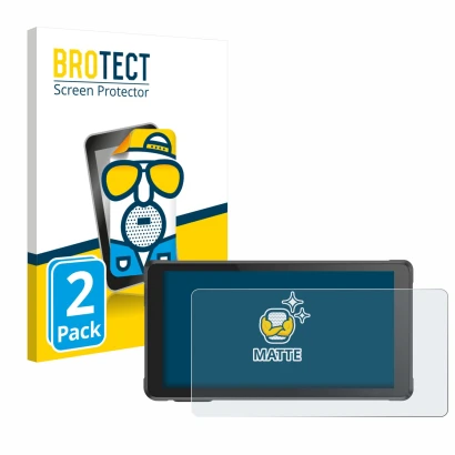 Front side of a product packaging with the brand logo BROTECT. Next to it is the device Interphone RideSync shown with the cor