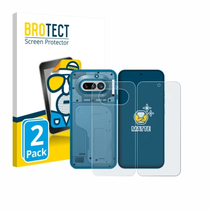 Front side of a product packaging with the brand logo BROTECT. Next to it is the device Nothing Phone (4a) (Front+Back) shown 