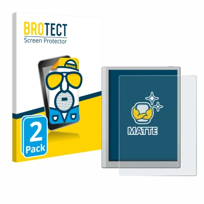 Front side of a product packaging with the brand logo BROTECT. Next to it is the device Boox Go 10.3 (Gen II) shown with the c