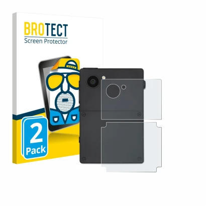 Front side of a product packaging with the brand logo BROTECT. Next to it is the device Light Phone 3 (Back) shown with the co