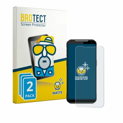 Front side of a product packaging with the brand logo BROTECT. Next to it is the device Point Mobile MF52 shown with the corre