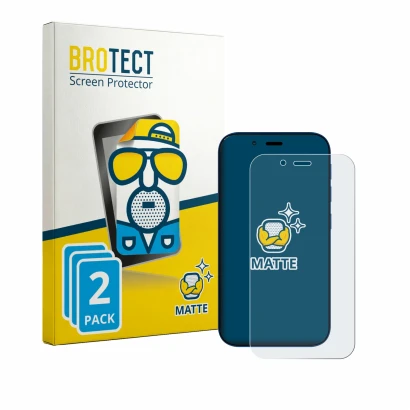Front side of a product packaging with the brand logo BROTECT. Next to it is the device Hisense U964 shown with the correspond