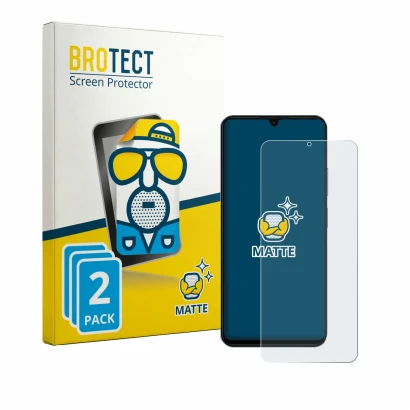 Front side of a product packaging with the brand logo BROTECT. Next to it is the device Blackview Wave 10C shown with the corr