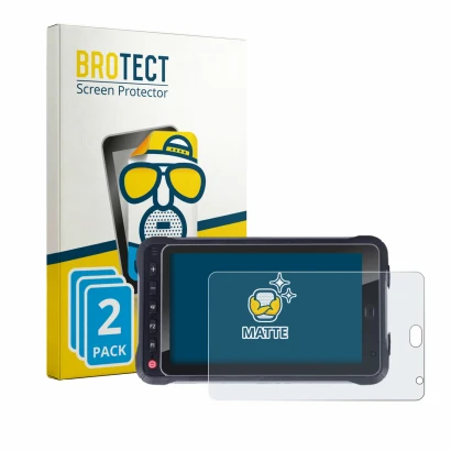 Front side of a product packaging with the brand logo BROTECT. Next to it is the device Hugerock X72 shown with the correspond