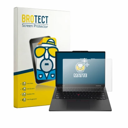 Front side of a product packaging with the brand logo BROTECT. Next to it is the device Lenovo ThinkPad T14s 2-in-1 Gen 2 show