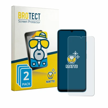 Front side of a product packaging with the brand logo BROTECT. Next to it is the device HMD Vibe 2 5G shown with the correspon