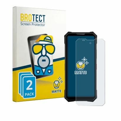 Front side of a product packaging with the brand logo BROTECT. Next to it is the device Doogee V50 Pro shown with the correspo
