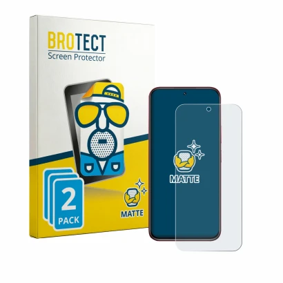 Front side of a product packaging with the brand logo BROTECT. Next to it is the device realme 15x shown with the correspondin