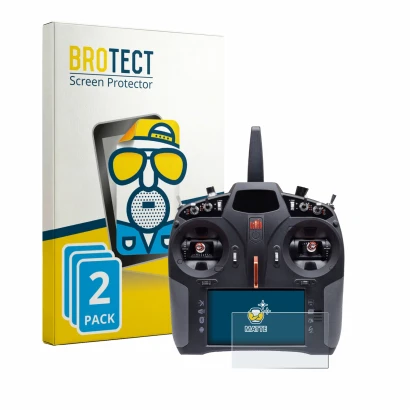 Front side of a product packaging with the brand logo BROTECT. Next to it is the device Spektrum iX14 Plus Special Edition sho