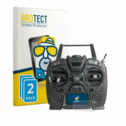 Front side of a product packaging with the brand logo BROTECT. Next to it is the device Graupner MZ-10 HOTT shown with the cor