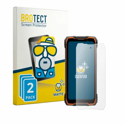 Front side of a product packaging with the brand logo BROTECT. Next to it is the device Blackview Rock 2 shown with the corres