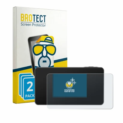 Front side of a product packaging with the brand logo BROTECT. Next to it is the device TP-Link M8550 shown with the correspon