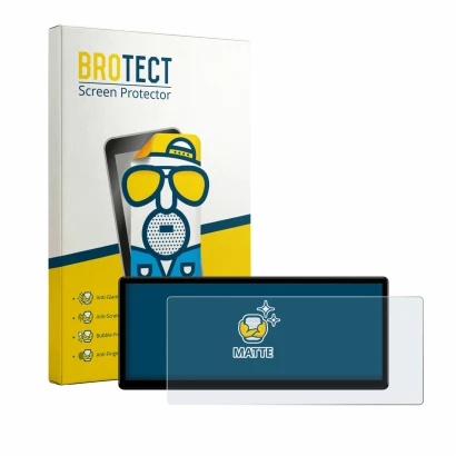 Front side of a product packaging with the brand logo BROTECT. Next to it is the device Xtrons QWBX24CCB12E92 shown with the c